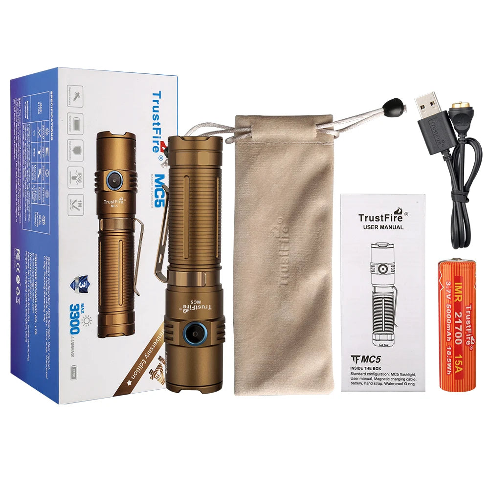 3300 Lumen Flashlight with Magnetic USB Charging and Power Indicator