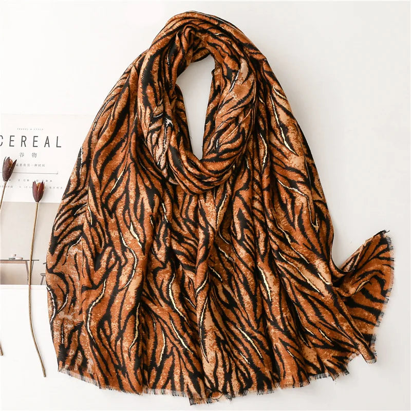 Soft Viscose Scarf with Zebra-Stripe Print