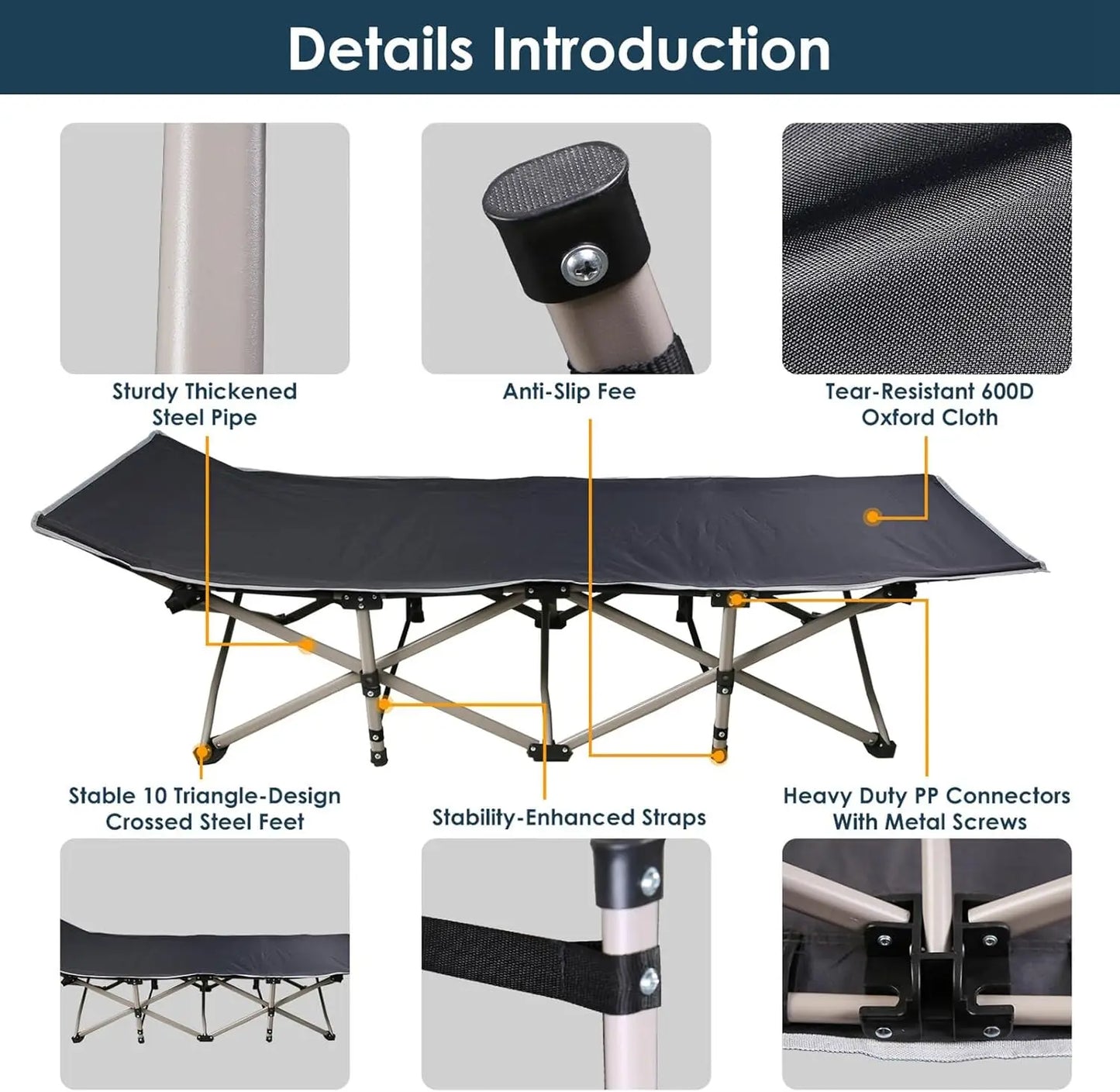 Heavy Duty Fold-able Bed/Cot Lounge Chair with Foam Mattress