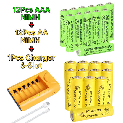 6 to 30 AA & AAA Rechargeable Battery Set with Charger & Cable