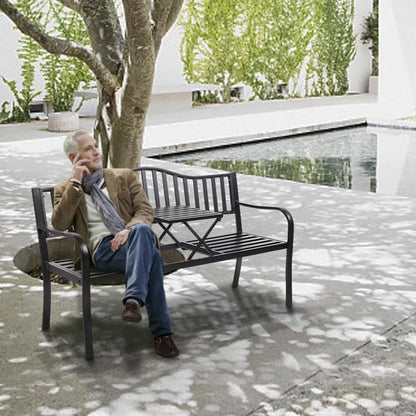 Metal Anti-Rust Patio Bench with Built in Small Table