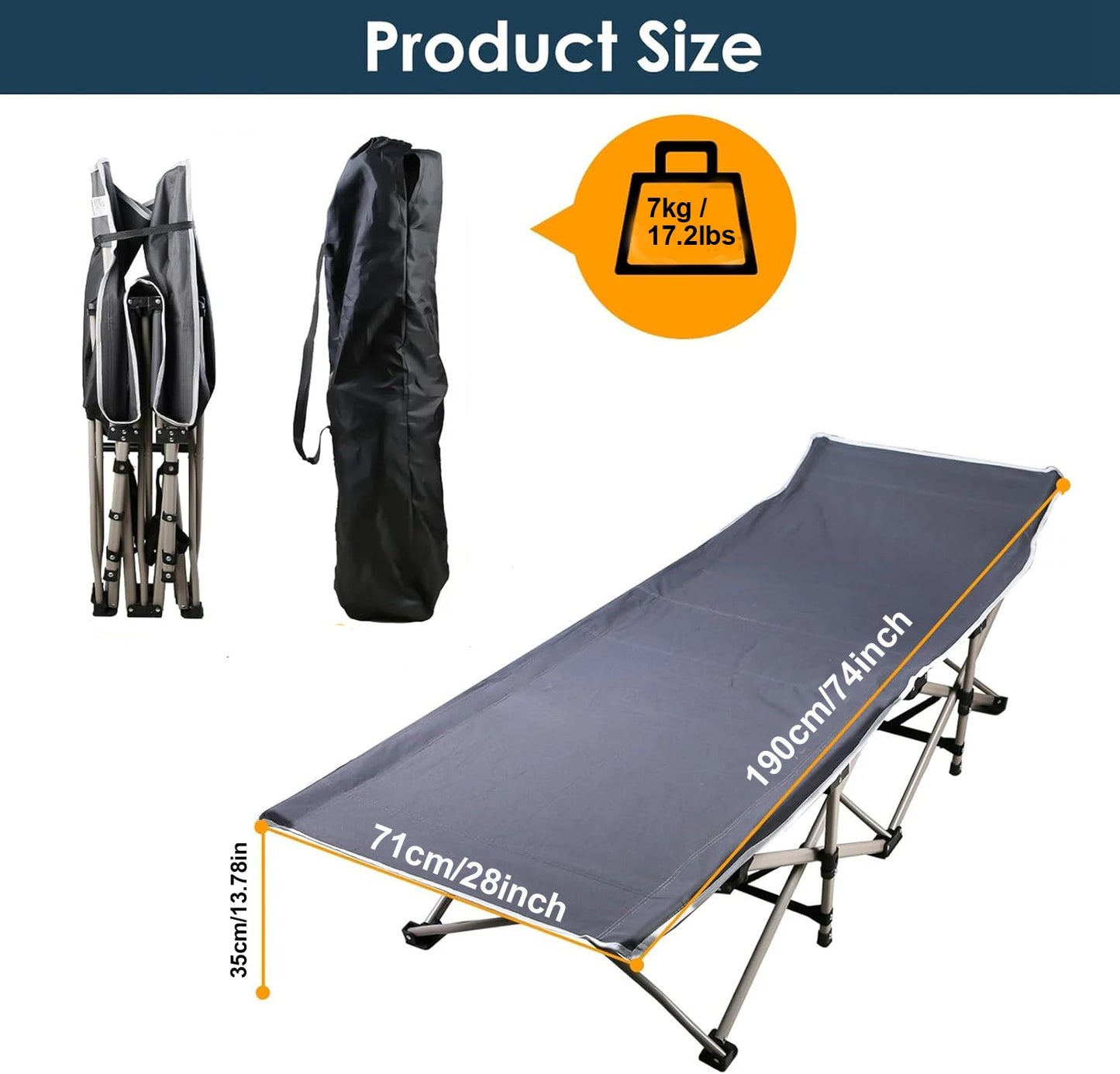 Heavy Duty Fold-able Bed/Cot Lounge Chair with Foam Mattress
