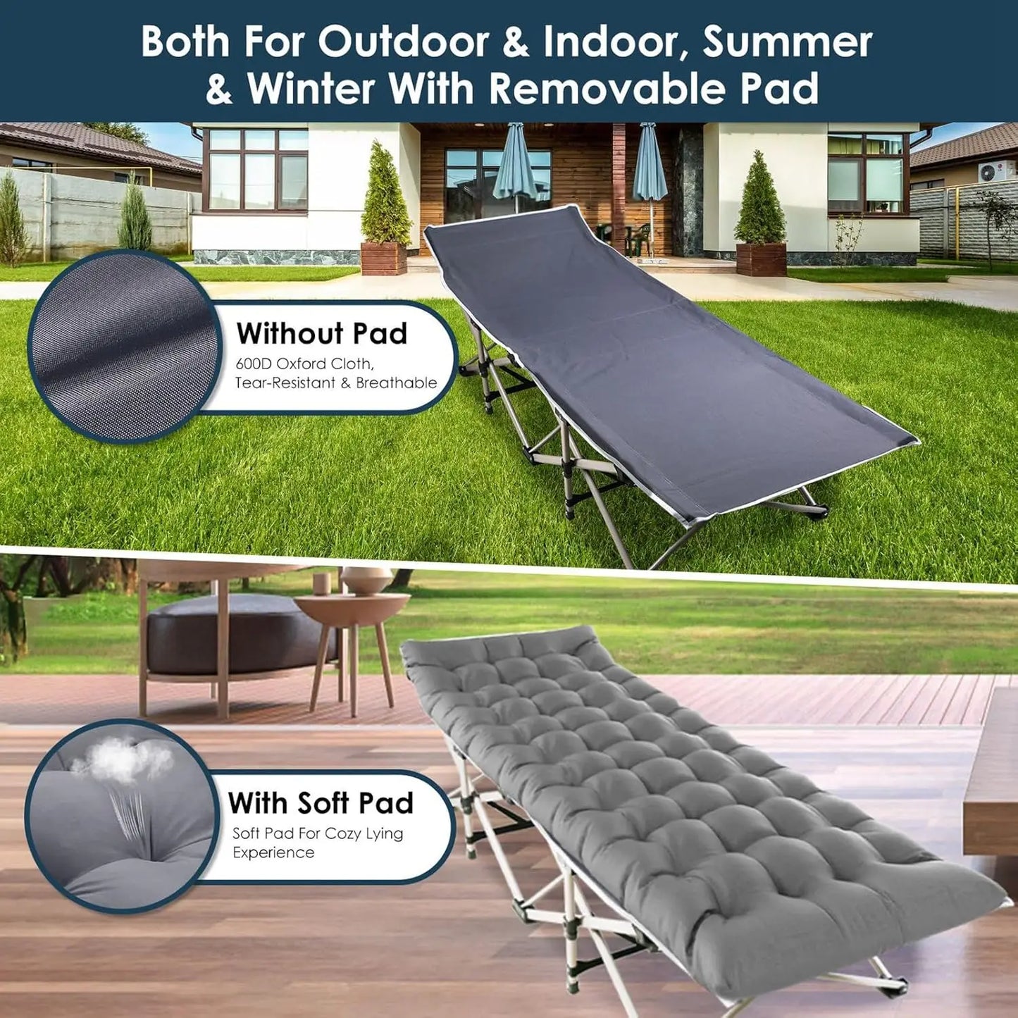 Heavy Duty Fold-able Bed/Cot Lounge Chair with Foam Mattress