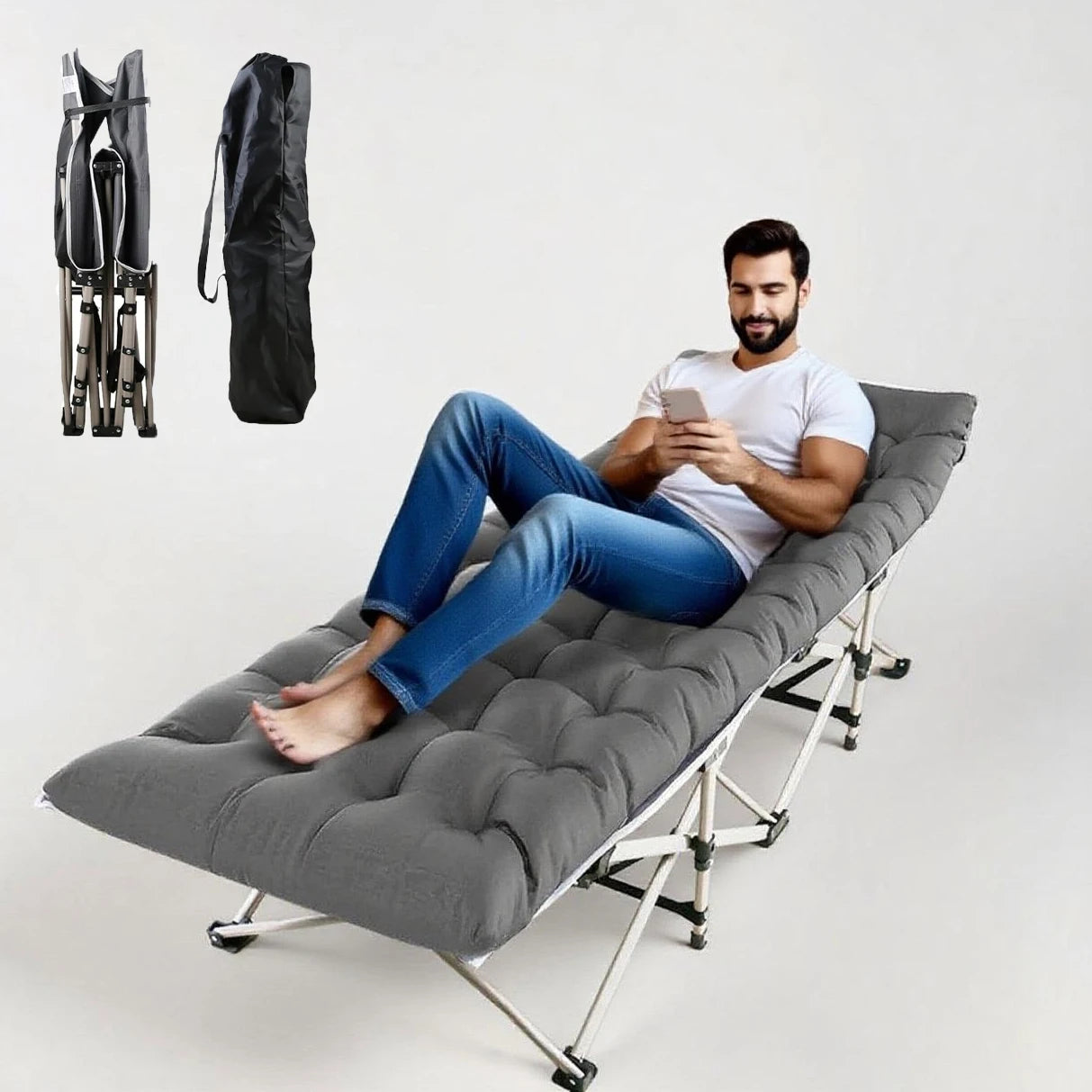 Heavy Duty Fold-able Bed/Cot Lounge Chair with Foam Mattress