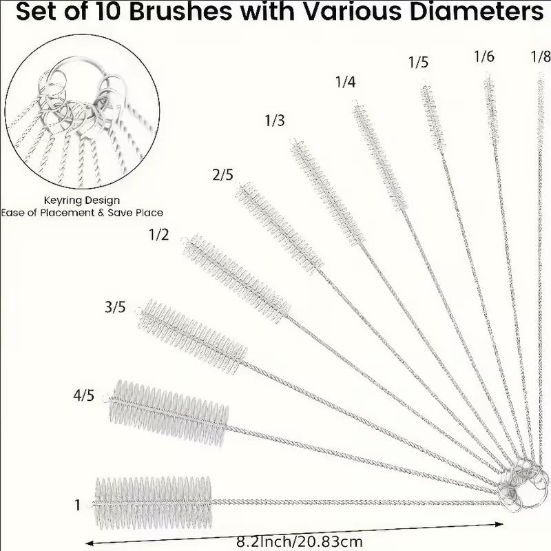 Reusable Straw Cleaning Brush for Glassware, Plastic and Metal 10 Pieces Set