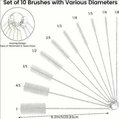 Reusable Straw Cleaning Brush for Glassware, Plastic and Metal 10 Pieces Set