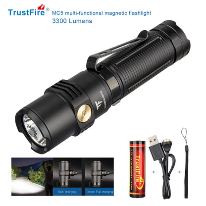 3300 Lumen Flashlight with Magnetic USB Charging and Power Indicator
