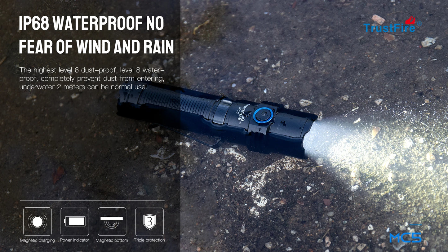 3300 Lumen Flashlight with Magnetic USB Charging and Power Indicator