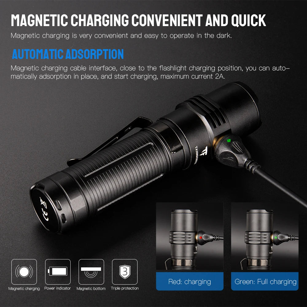 3300 Lumen Flashlight with Magnetic USB Charging and Power Indicator