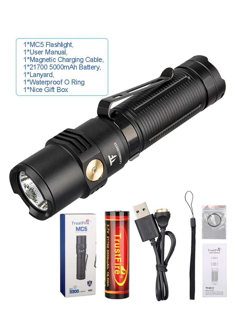 3300 Lumen Flashlight with Magnetic USB Charging and Power Indicator