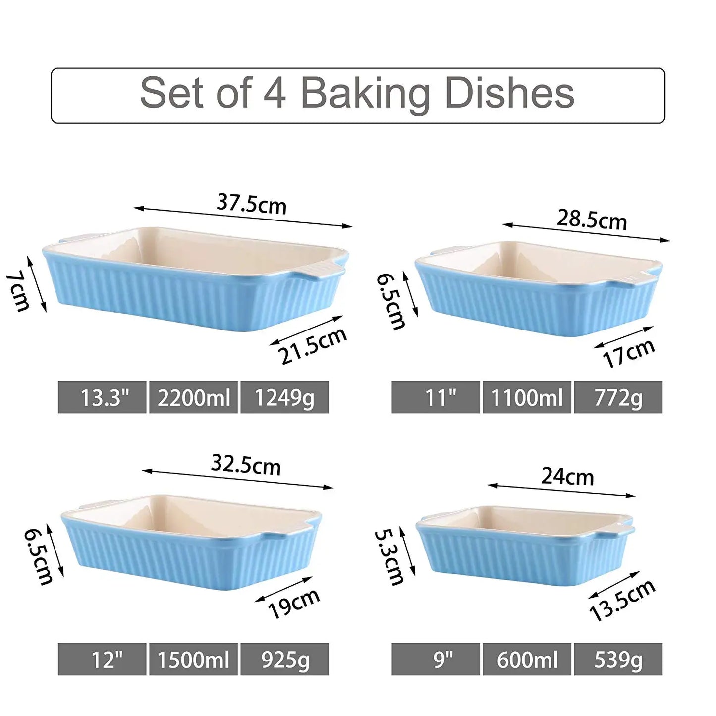 4-Piece Ceramic Baking Dish Plate Set