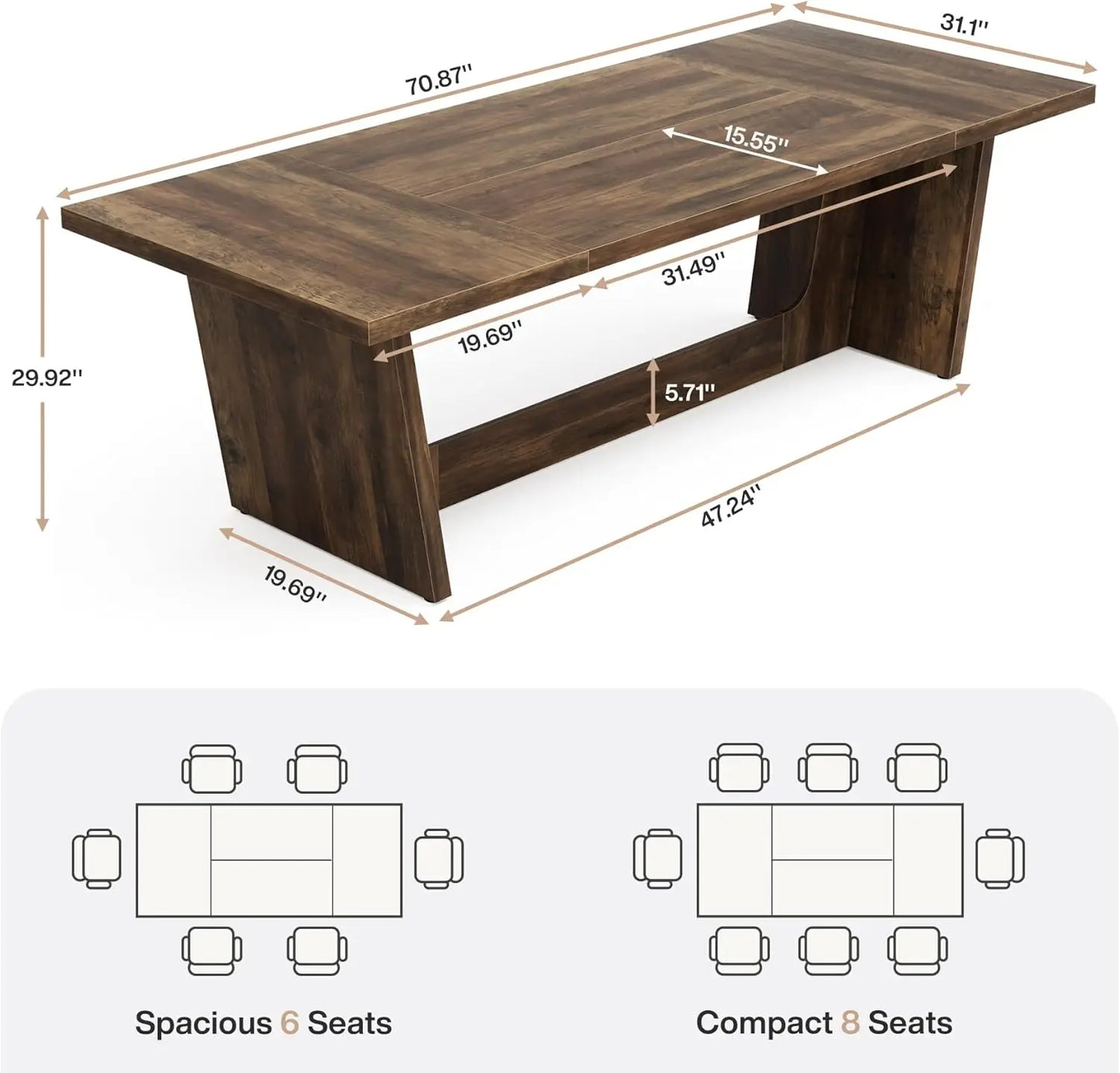 76" Rustic Farmhouse Dining/Kitchen Table