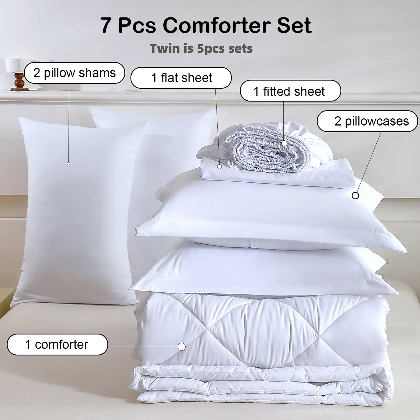 Diamond Stitched Comforter Bedding Sets with Sheets & Pillowcases 5-7pcs for Twin Full Queen King Sizes