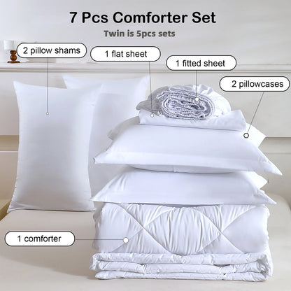 Diamond Stitched Comforter Bedding Sets with Sheets & Pillowcases 5-7pcs for Twin Full Queen King Sizes