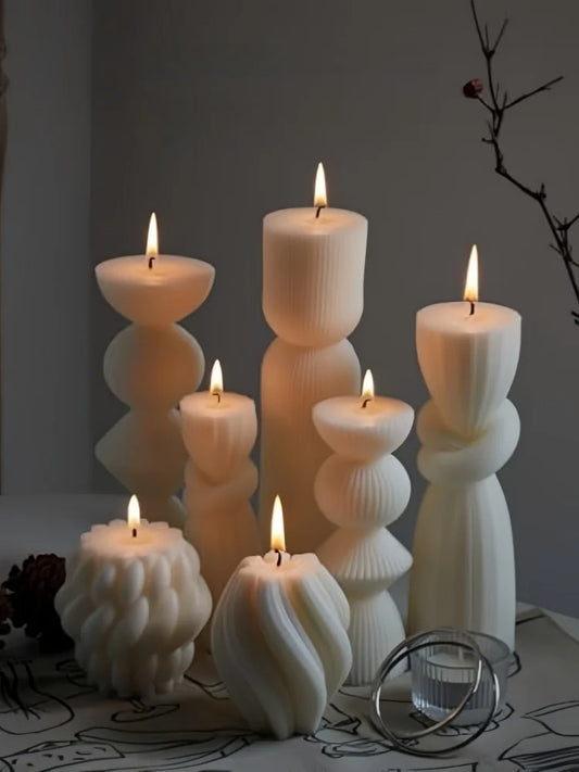 Large Pillar Ribbed Decorative Aromatherapy Soy Candles