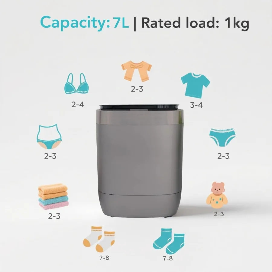 7L Portable, Automatic Mini Washing Machine with Wash and Spin Cycle Mode