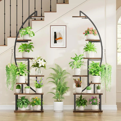 Half-Moon Design 7-Tier Indoor Plant Stand with Grow Lights