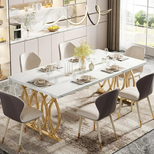 63" Unique Rectangular Shape Modern Dining Room Table, for 4-6 People