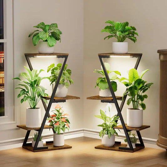 A Pair of 4 Tier Indoor Plant Stand with glow light feature and adjustable brightness