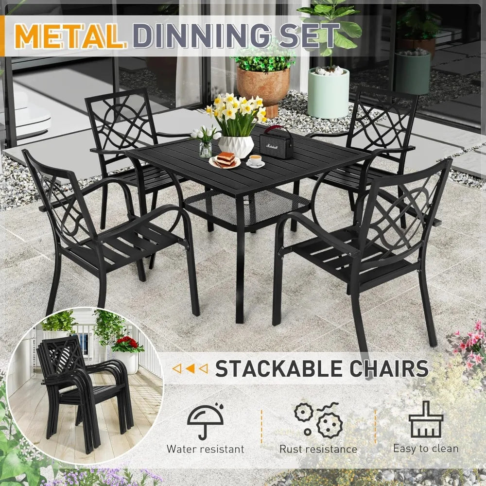 Wrought Iron Patio Table & Chair Furniture Set