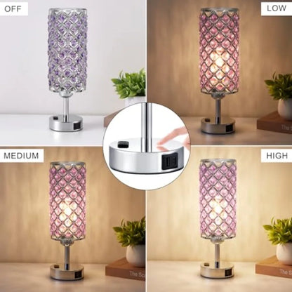 Crystal Lamps Set of 2, Dimmable Touch Lamp with Crystal Shade