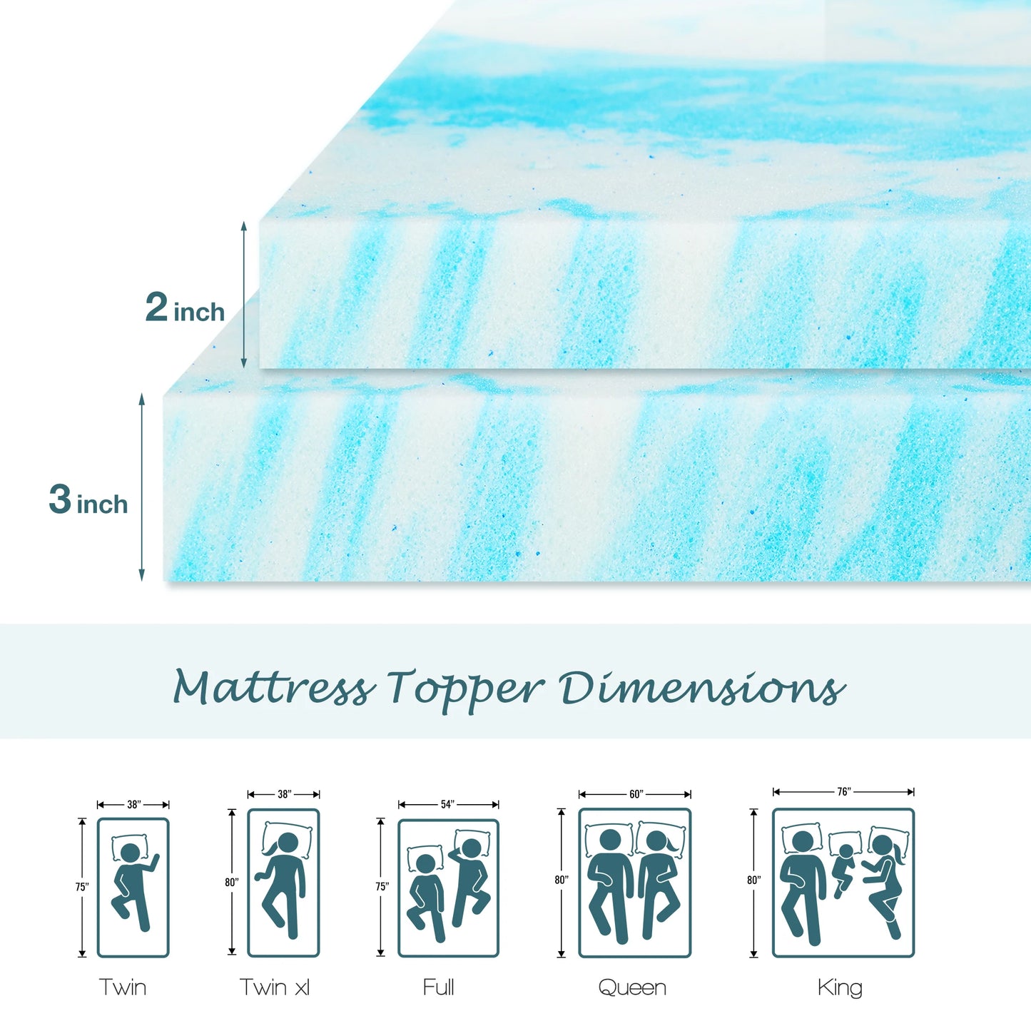 2-4 Inch Soft Thick Gel Cooling Mattress Topper with Breathable Memory Foam Technology