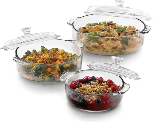 3-Piece Glass Baking Dish Set with Lids, Oven Safe, Microwave & Dishwasher Friendly