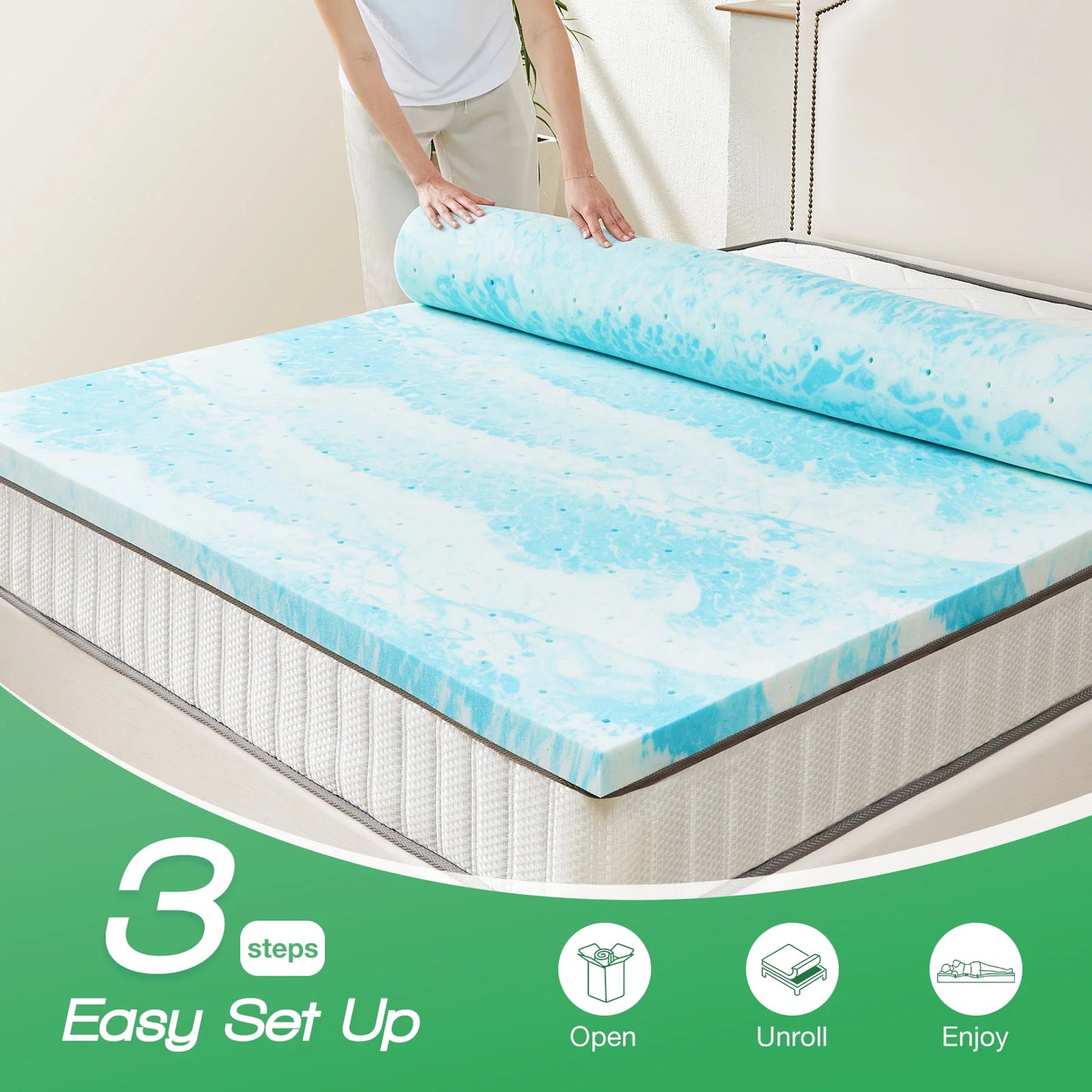 2-4 Inch Soft Thick Gel Cooling Mattress Topper with Breathable Memory Foam Technology