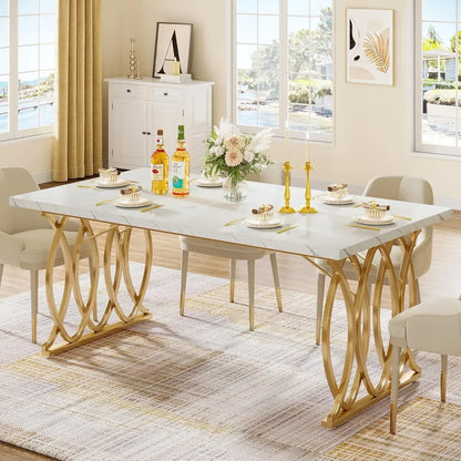63" Unique Rectangular Shape Modern Dining Room Table, for 4-6 People