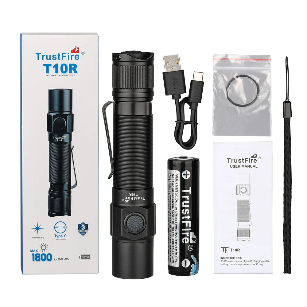 Rechargeable LED 1800 Lumen Flashlight, Type C USB