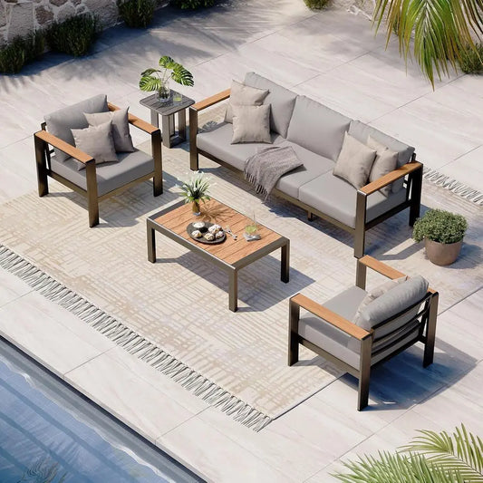 Gray 4-Piece Outdoor Furniture Set with Cushions, Ideal for Patio, and Poolside