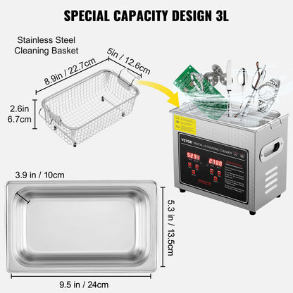 Stainless Steel Ultrasonic Portable Cleaning Machine  2L 3L 6L 10L 22L 30L