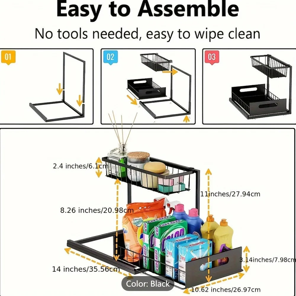 Metal Sliding Pull-Out Rack for under the Sink in Kitchen or Bathroom