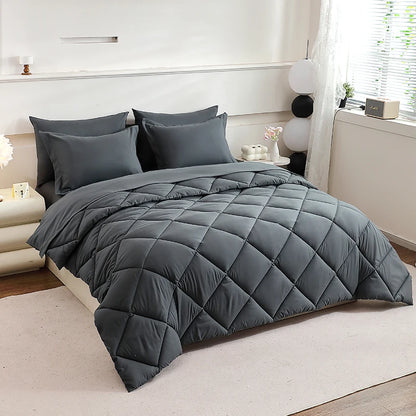 Diamond Stitched Comforter Bedding Sets with Sheets & Pillowcases 5-7pcs for Twin Full Queen King Sizes