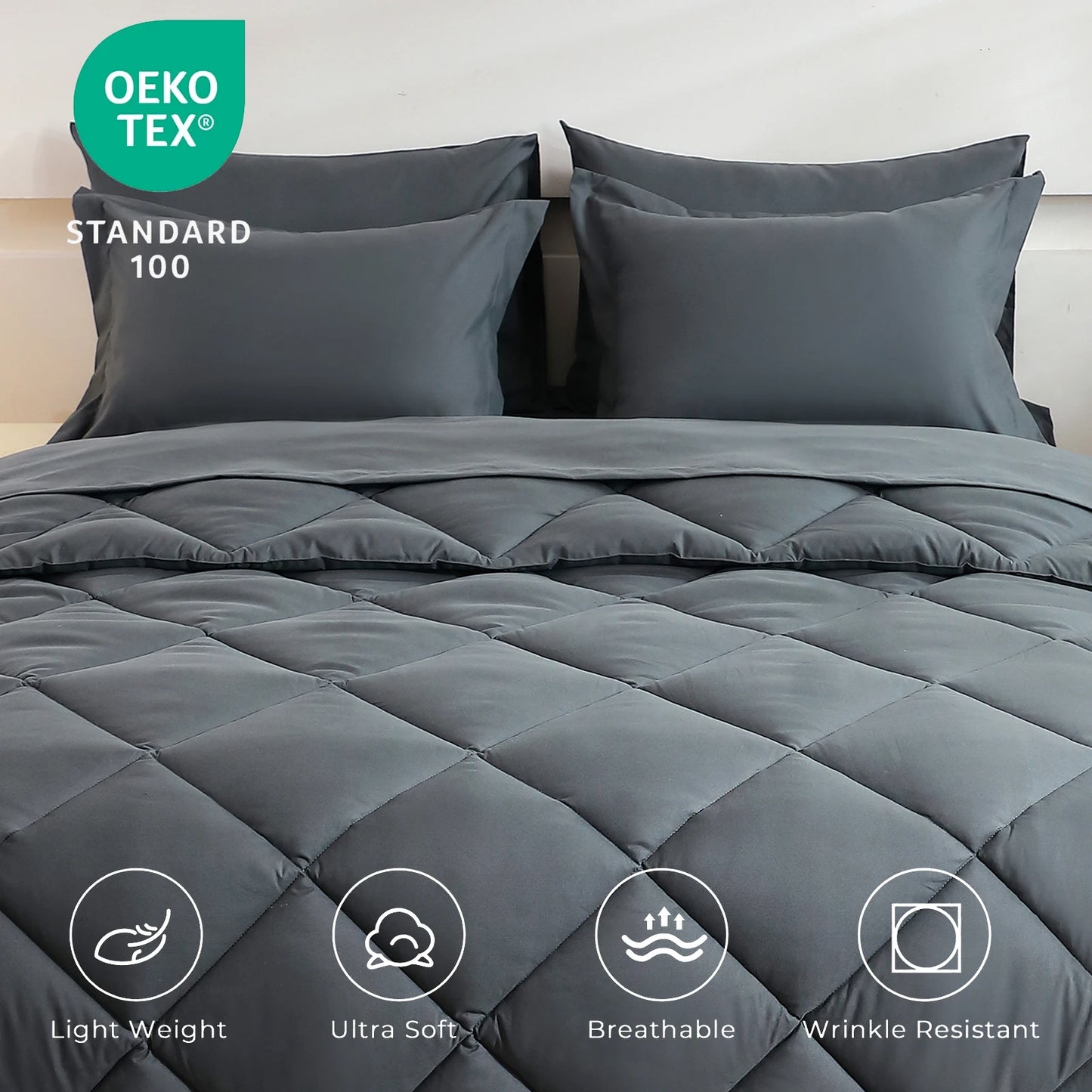 Diamond Stitched Comforter Bedding Sets with Sheets & Pillowcases 5-7pcs for Twin Full Queen King Sizes