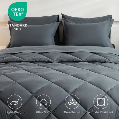 Diamond Stitched Comforter Bedding Sets with Sheets & Pillowcases 5-7pcs for Twin Full Queen King Sizes