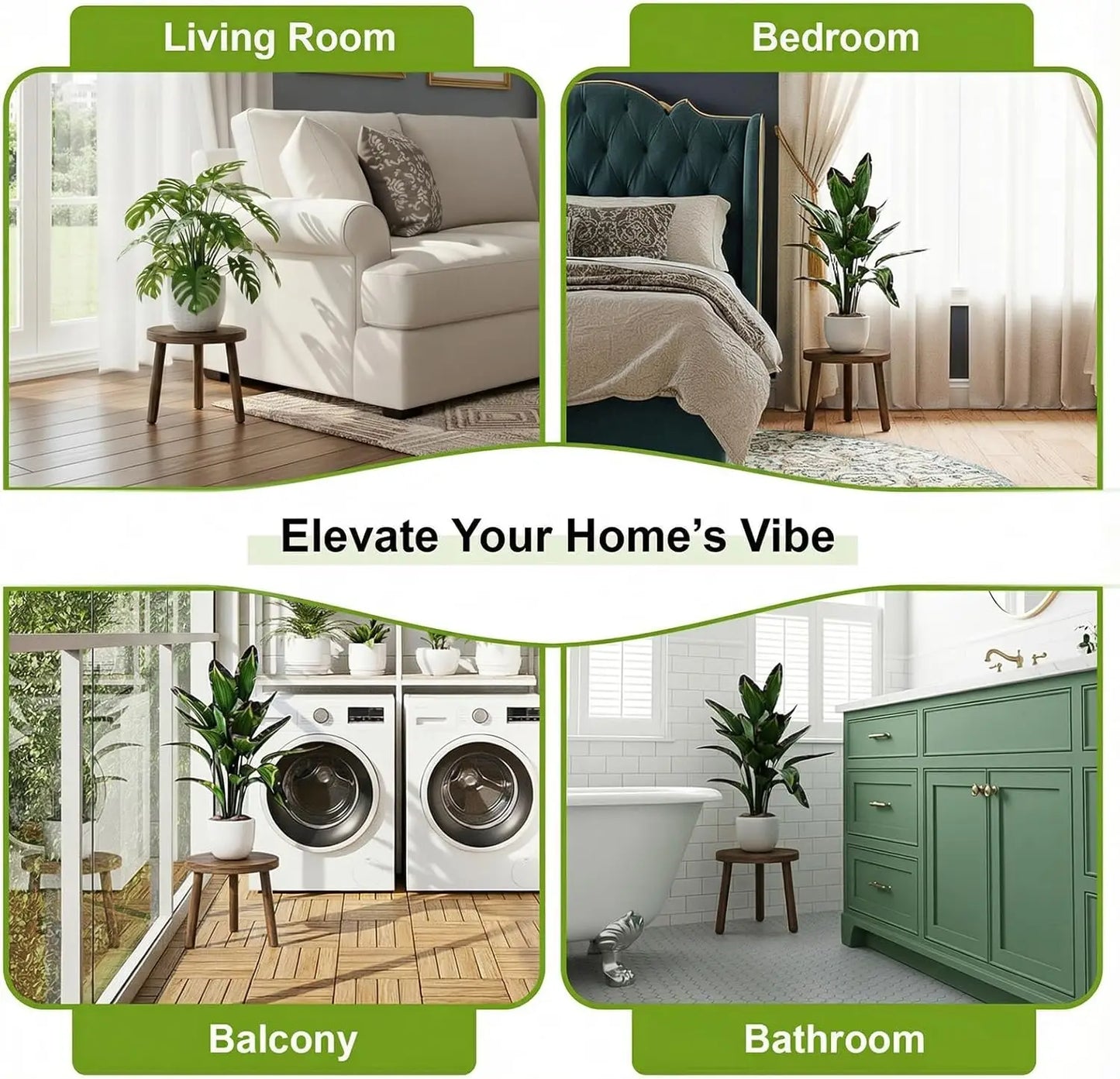 5 Wooden Plant Stands, Various Sizes from 3.9-11.8 Inches