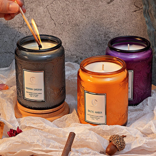 Scented Soy Wax Aromatherapy Candles, Embossed Glass