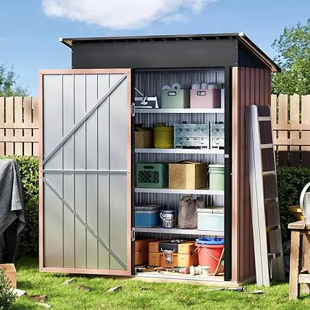 Garden Storage Shed with Lockable Door,Steel Tool Shed with Sloping Roof,Anti-Corrosion Metal Shed for Backyard Patio Lawn