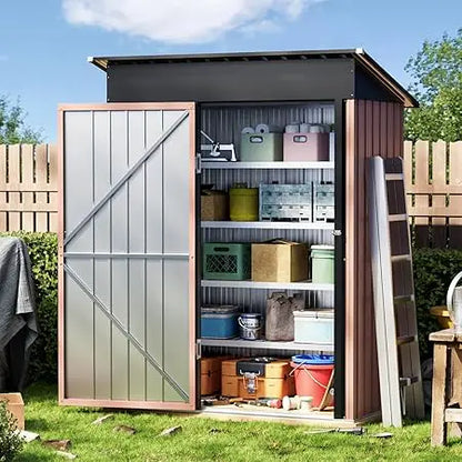 Garden Storage Shed with Lockable Door,Steel Tool Shed with Sloping Roof,Anti-Corrosion Metal Shed for Backyard Patio Lawn