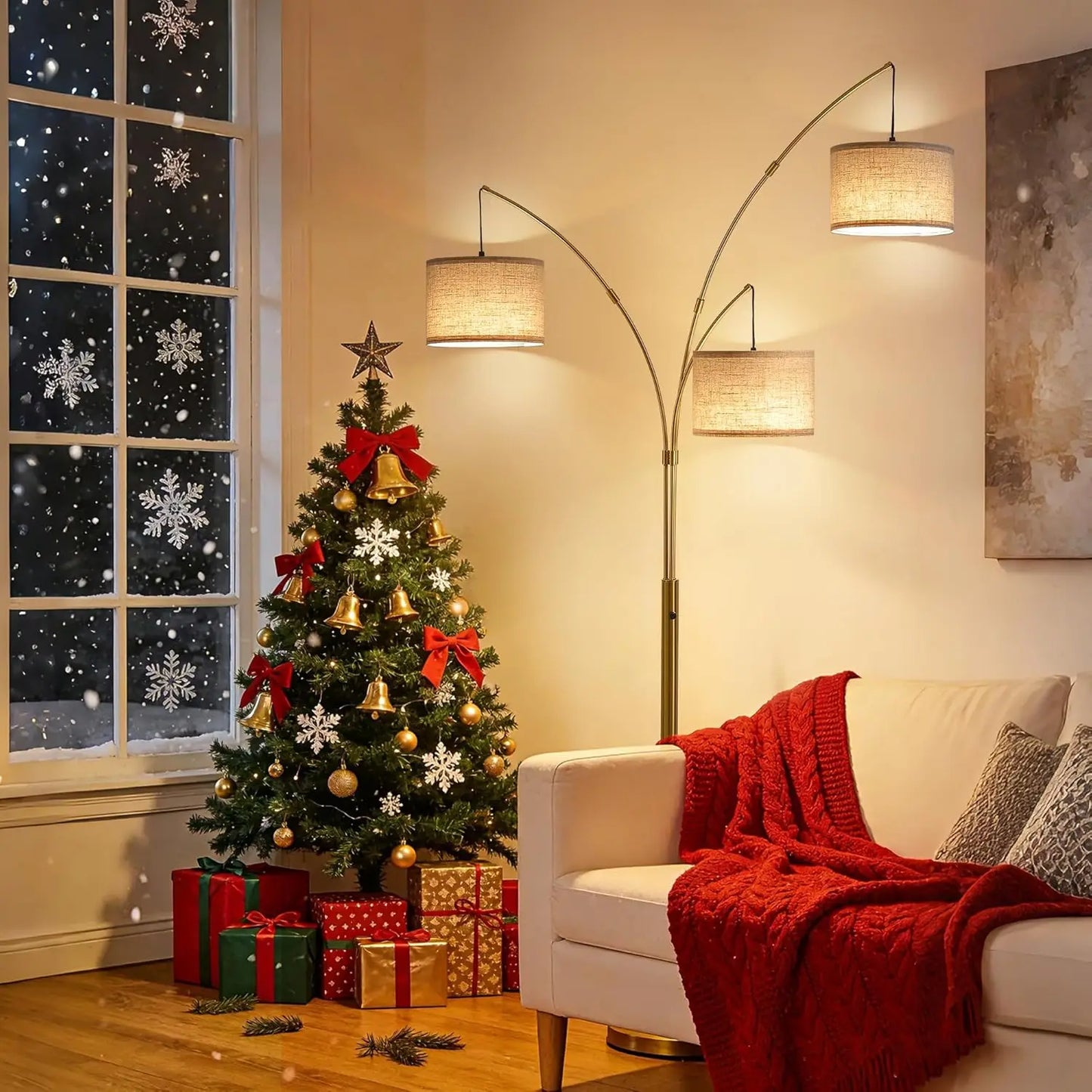 Super Bright Arc Floor Lamp Remote Control Stepless Dimmable 80 Inch Mid Century Tree Floor Lamp For Living Room Bedroom Office