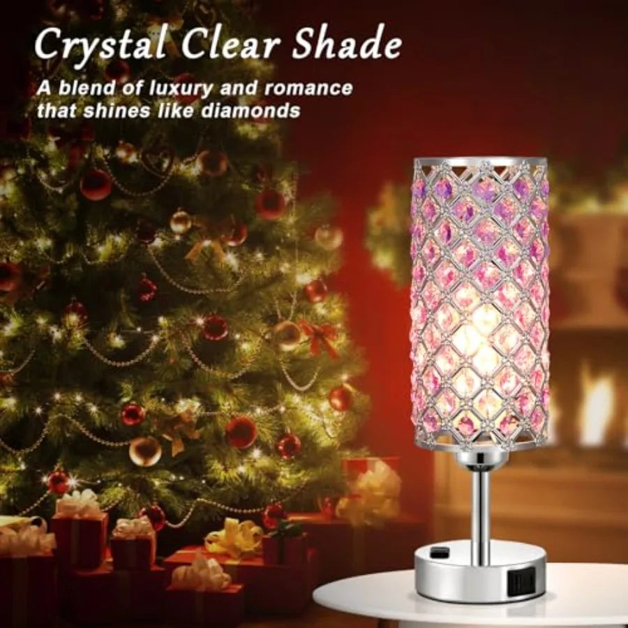 Crystal Lamps Set of 2, Dimmable Touch Lamp with Crystal Shade