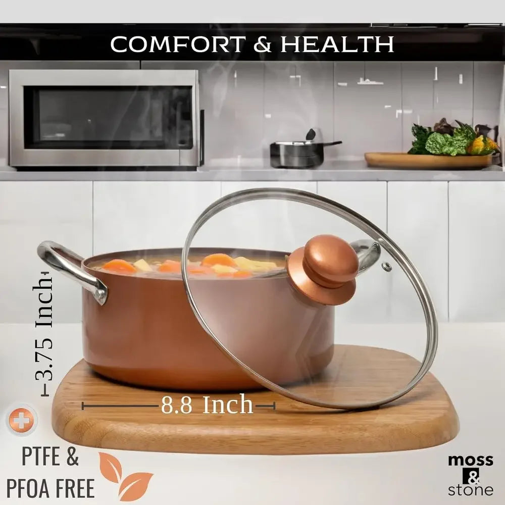 Induction Ready Copper Deep Frying Pan with Basket and 5 Qt Square Pot