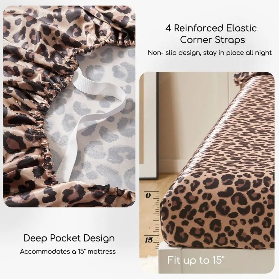 4-Piece Silky Satin Bed Sheets with Elastic Corner Straps, Queen Size