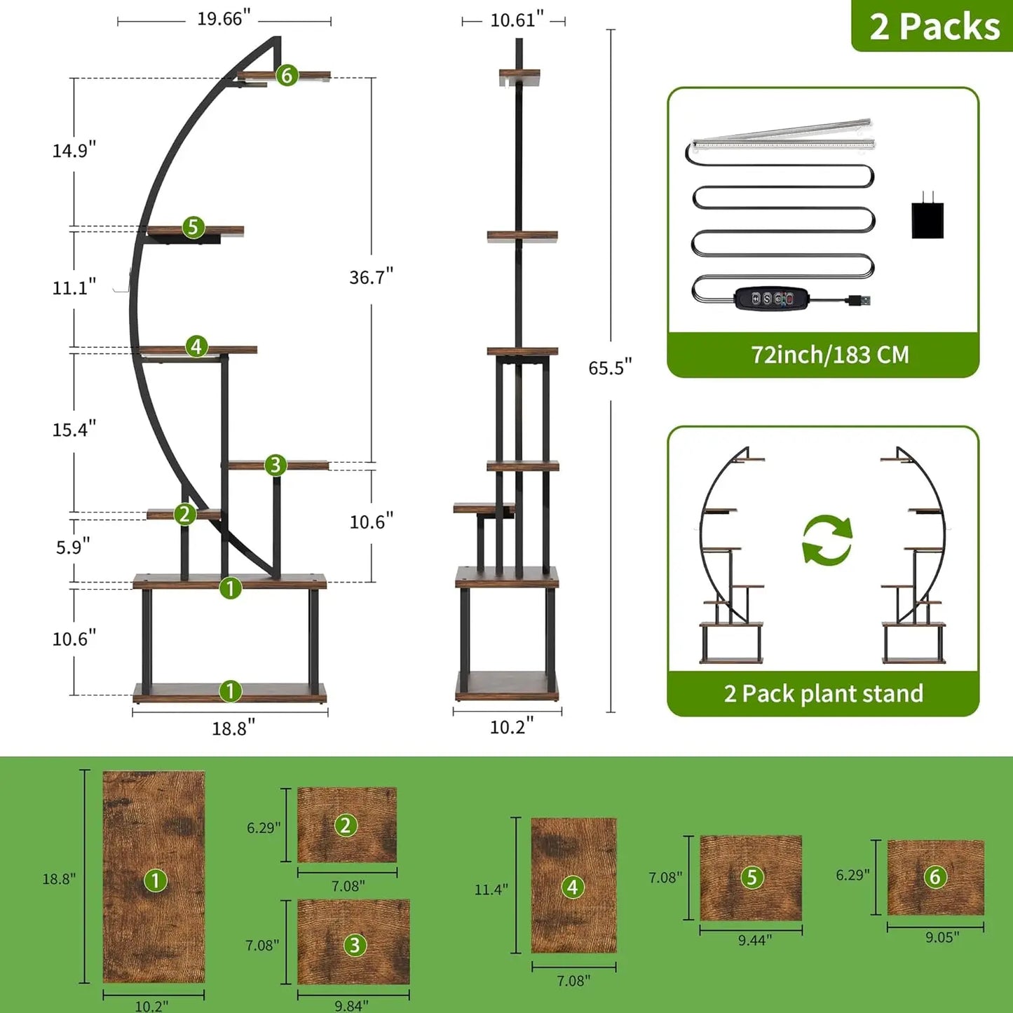 Half-Moon Design 7-Tier Indoor Plant Stand with Grow Lights