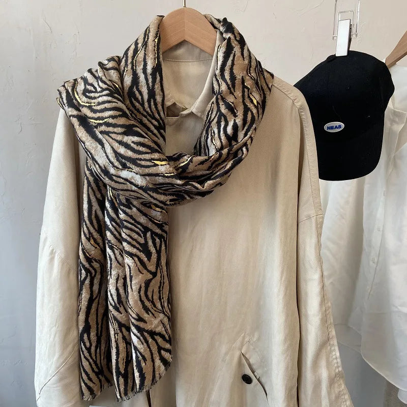 Soft Viscose Scarf with Zebra-Stripe Print