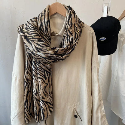 Soft Viscose Scarf with Zebra-Stripe Print