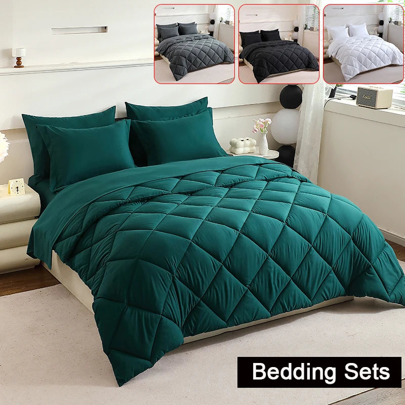 Diamond Stitched Comforter Bedding Sets with Sheets & Pillowcases 5-7pcs for Twin Full Queen King Sizes