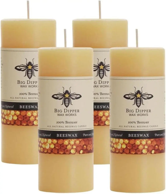 Pure Beeswax Pillar Candles, 4-Pack, Honey Scent