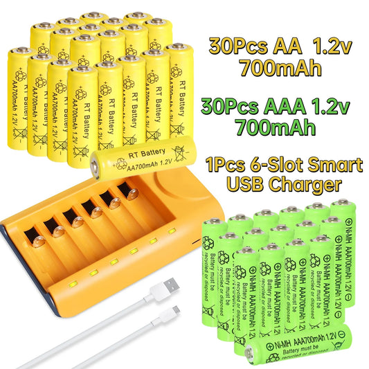 6 to 30 AA & AAA Rechargeable Battery Set with Charger & Cable